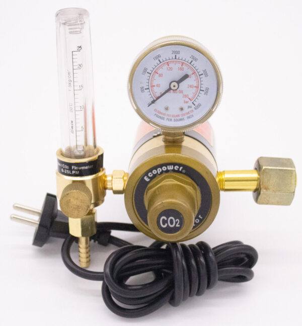 ECOPOWER CO2 FLOWMETER REGULATOR WITH HEATER 220V, FEMALE